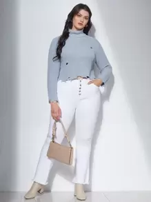 SHEIN Unity Áo len Plus Size Bị tách màu trơn Giải trí - Màu Xám nhạt - Xem 3