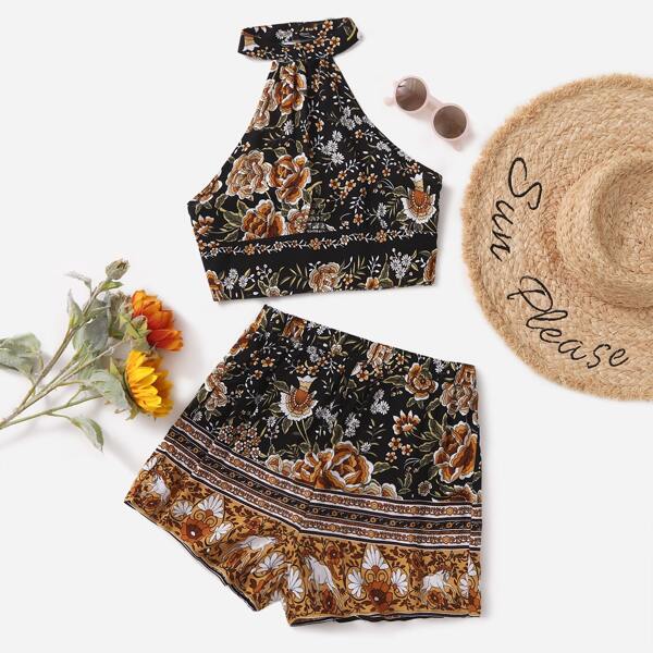 

Teen Girls Floral Print Halter Top & Shorts, Multicolor