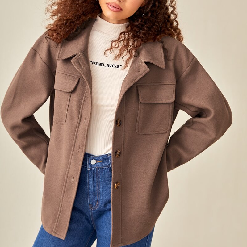 

Solid Flap Pocket Overcoat, Coffee brown