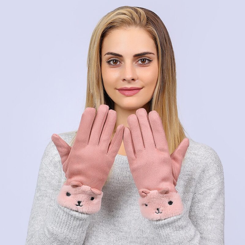 

Cartoon Design Fluffy Gloves, Pink