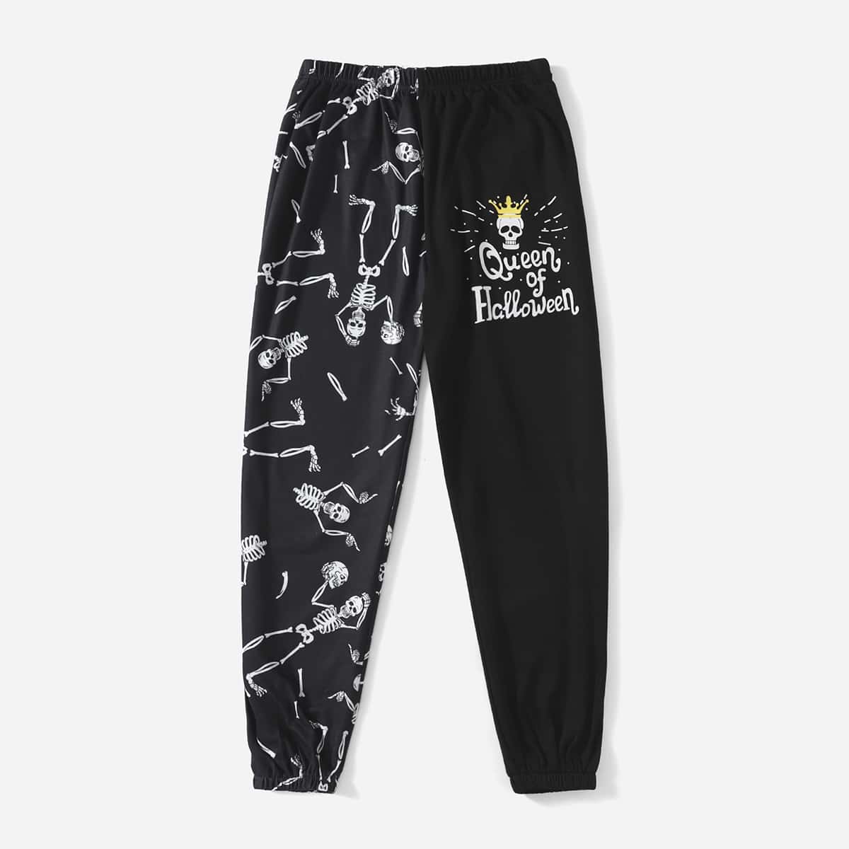 

Halloween Letter Skull Graphic Sweatpants, Black