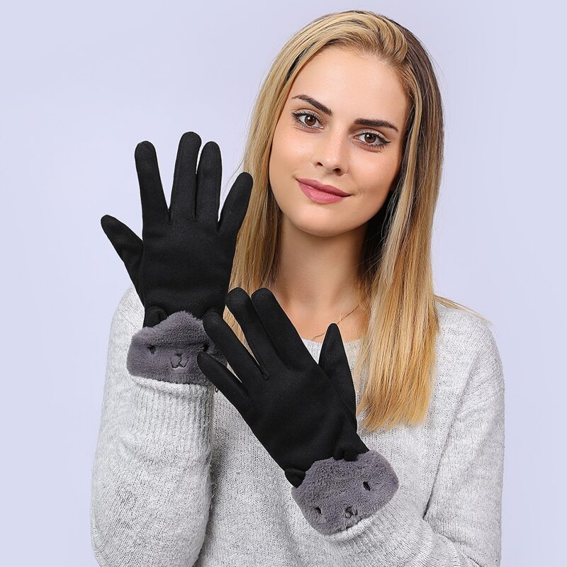 

Cartoon Design Fluffy Gloves, Black