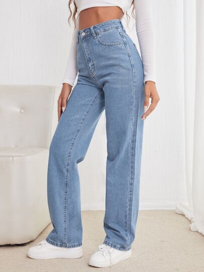 SHEIN Frenchy High Waisted Straight Leg Jeans Winter Casual