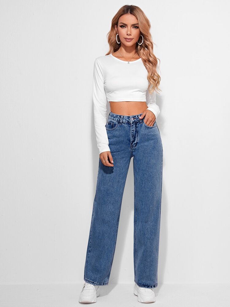 直筒牛仔褲 - 中等水洗藍 - 查看 5