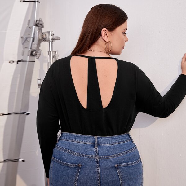 

Plus Solid Cutout Back Drop Shoulder Tee, Black