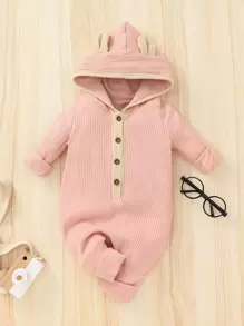 女嬰前紐扣3D耳朵設計連帽連身褲