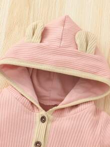 女嬰前紐扣3D耳朵設計連帽連身褲