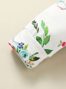 Baby Elephant And Floral Print Ruffle Trim Jumpsuit With Headband - White - View 4