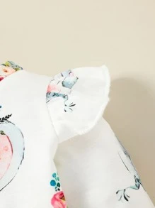 Baby Elephant And Floral Print Ruffle Trim Jumpsuit With Headband - White - View 5