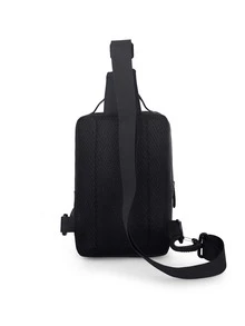 迷你男士前拉鏈針腳細節單肩包 - 黑色 - 查看 5