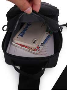 迷你男士前拉鏈針腳細節單肩包 - 黑色 - 查看 6