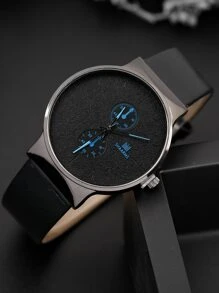 SHAARMS 1 đồng hồ thạch anh kim loại tròn nam và 1 vòng tay - màu đen - Xem 2