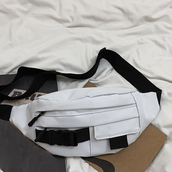 

Men Release Buckle Decor Fanny Pack, White