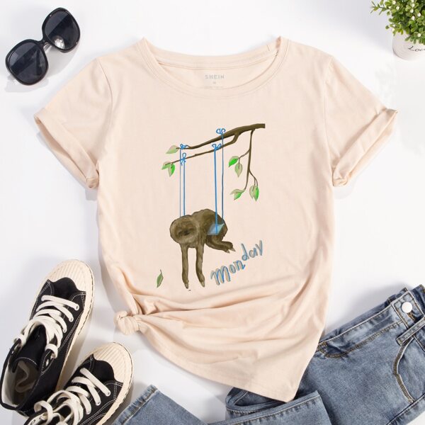 

Letter & Monkey Print Tee, Apricot