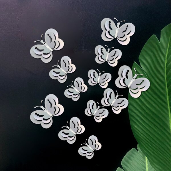 

12pcs 3D Butterfly Sticker, Silver