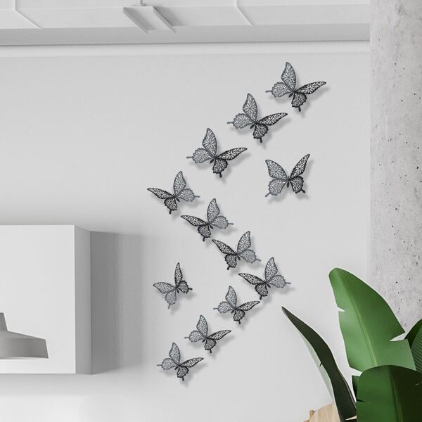 

12pcs 3D Butterfly Sticker, Black