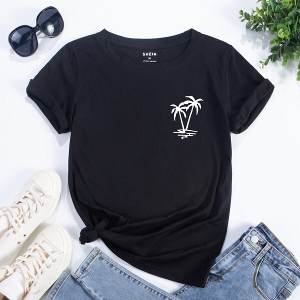 

Palm Tree Print Tee, Black