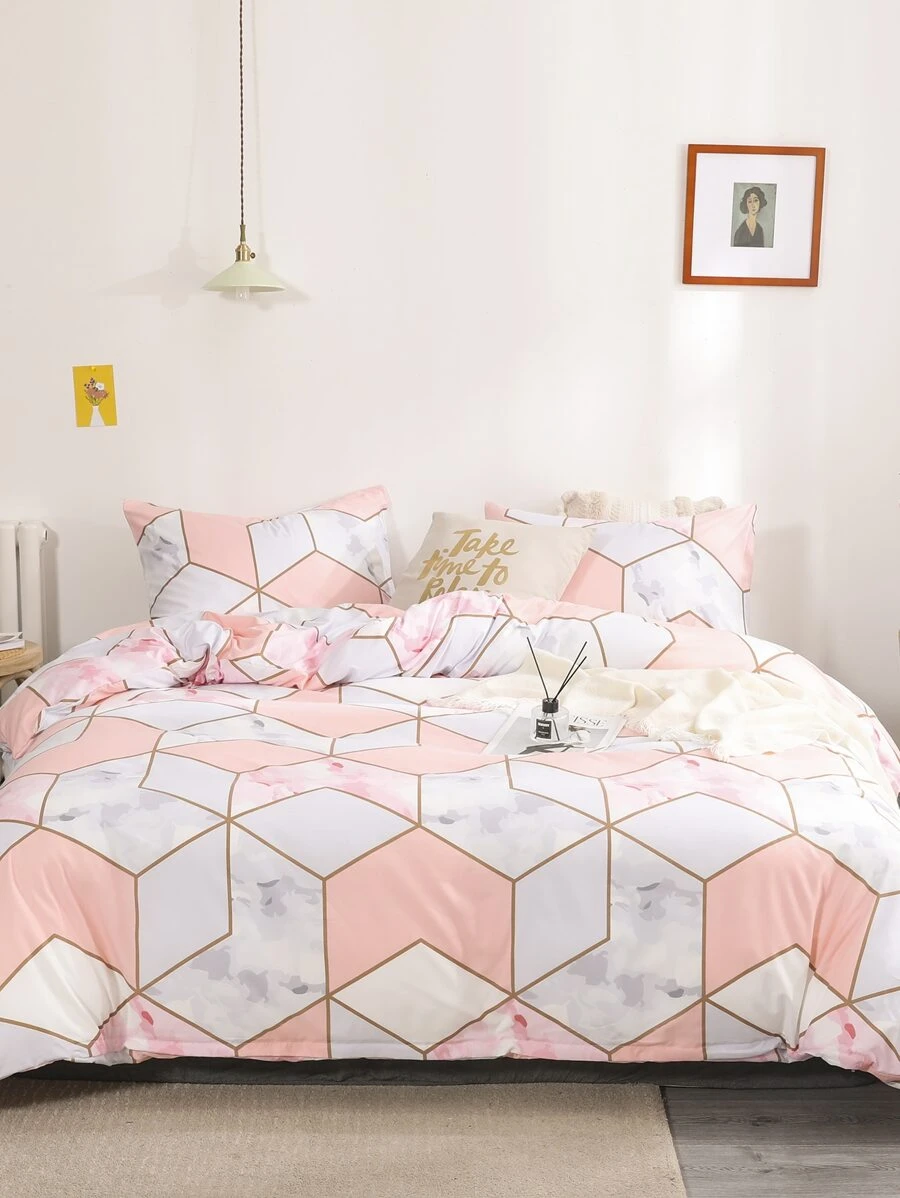 Bộ khăn trải giường bằng đá cẩm thạch không có chất độn - Hồng - Xem 1