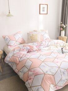 Bộ khăn trải giường bằng đá cẩm thạch không có chất độn - Hồng - Xem 2