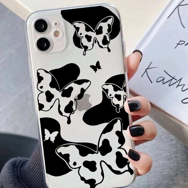 

Butterfly Pattern Clear Phone Case, Black