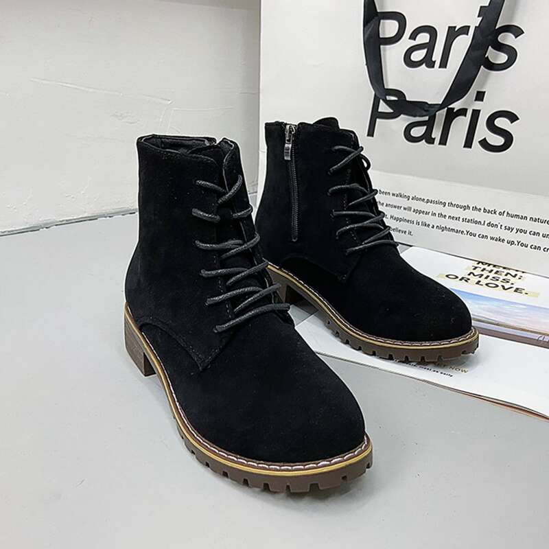 

Suede Side Zip Chunky Boots, Black