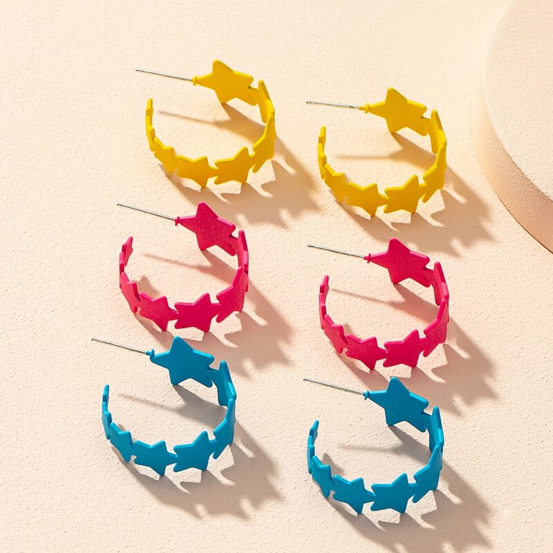 

Star Decor Hoop Earrings, Multicolor