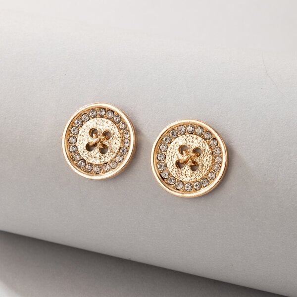 

Rhinestone Button Decor Stud Earrings, Gold
