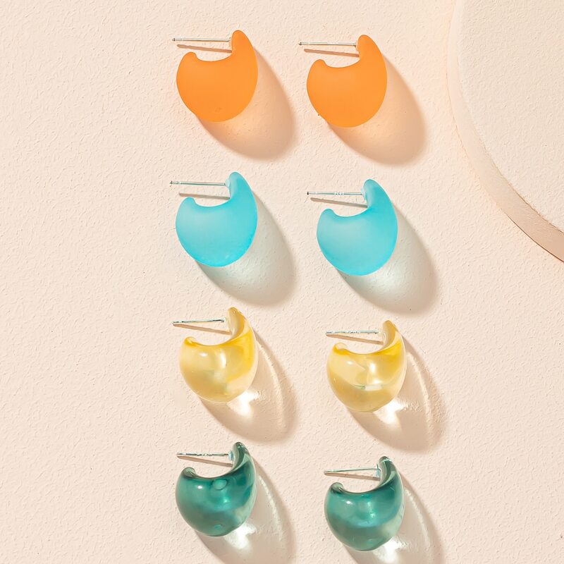 

4pairs Simple Stud Earrings, Multicolor