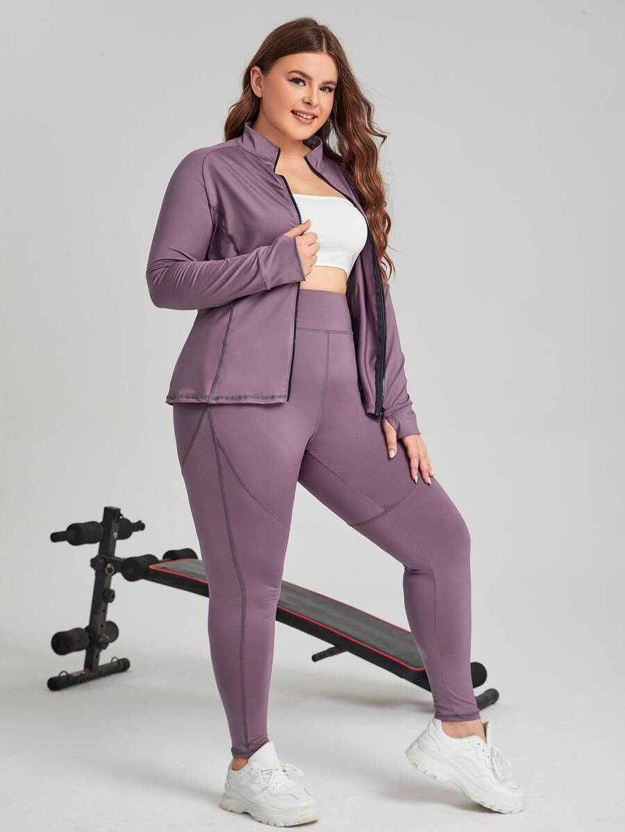 Gameset SHEIN Sport Plus Stitch Trim Sports Jacket & Leggings - Mauve Purple - View 1