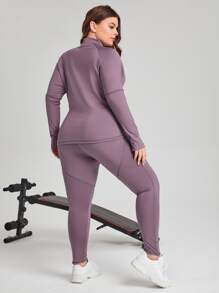 Gameset SHEIN Sport Plus Stitch Trim Sports Jacket & Leggings - Mauve Purple - View 2