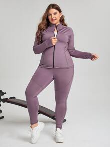 Gameset SHEIN Sport Plus Stitch Trim Sports Jacket & Leggings - Mauve Purple - View 3