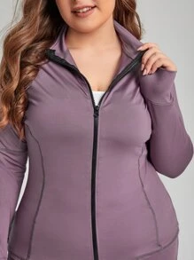 Gameset SHEIN Sport Plus Stitch Trim Sports Jacket & Leggings - Mauve Purple - View 5