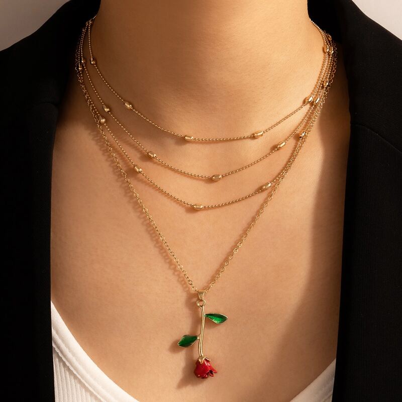 

Flower Layered Necklace, Gold