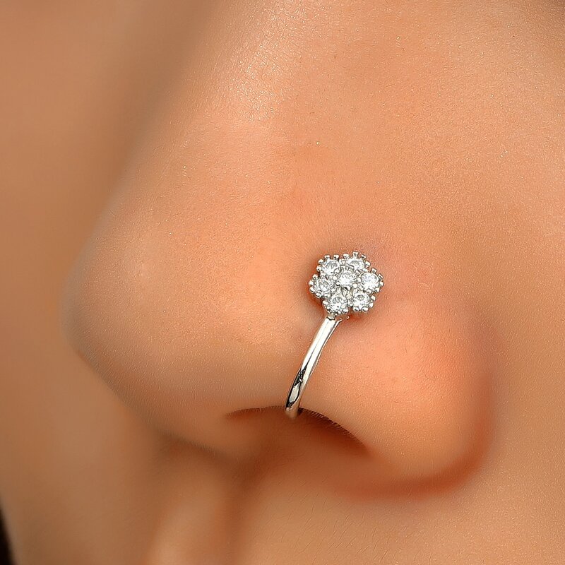 

Rhinestone Decor Nose Ring, Silver