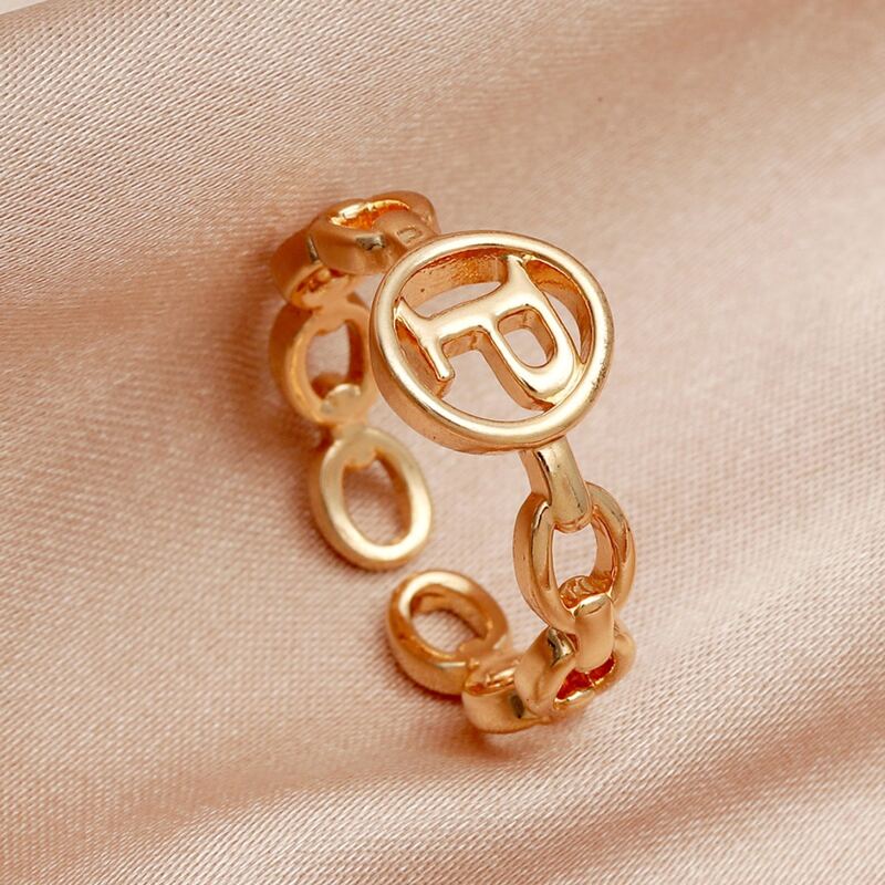 

Letter Design Cuff Ring, Gold