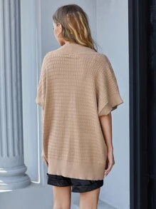 Mulvari V領紋理質感蝙蝠袖針織上衣 - 卡其色 - 查看 3