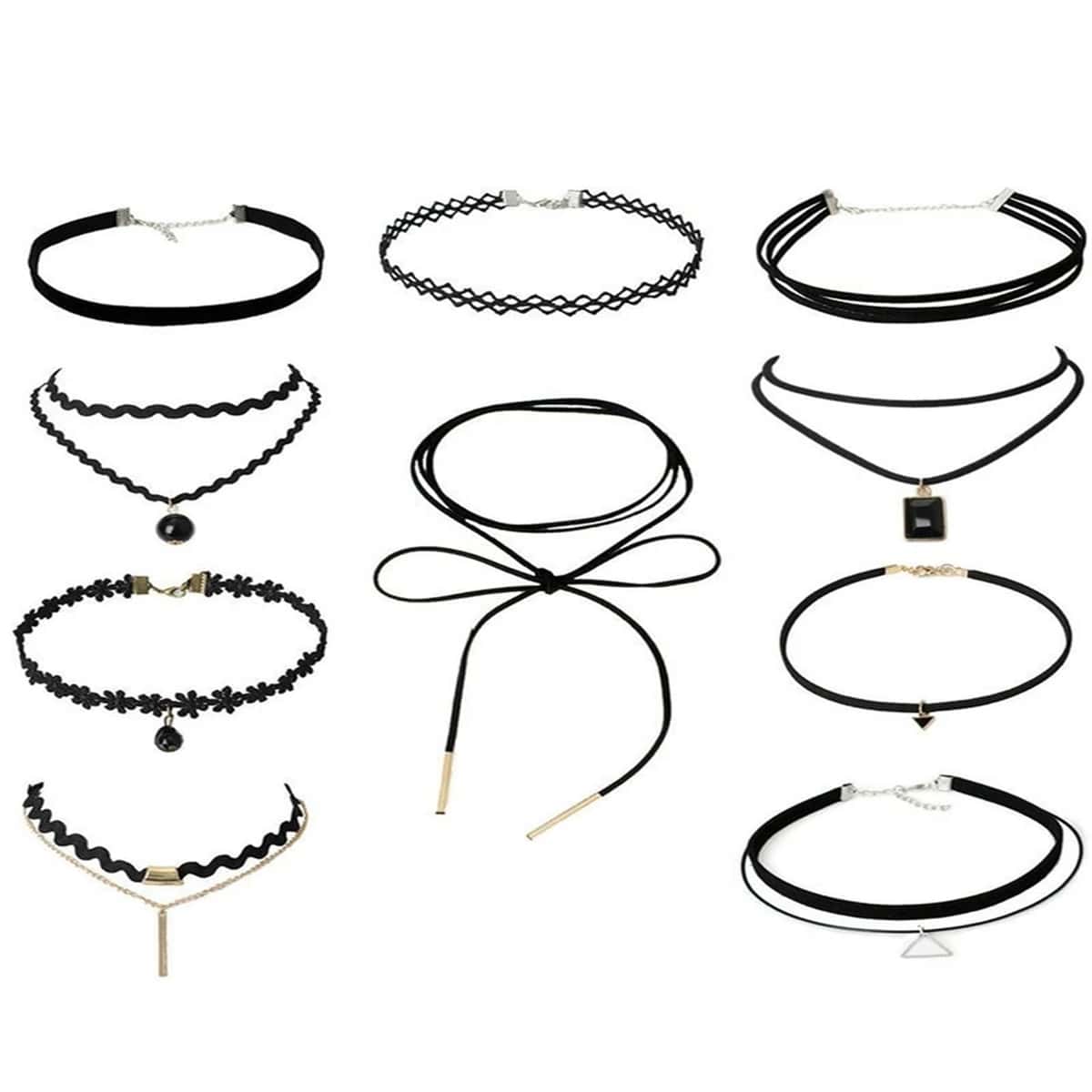 

10pcs Geo Design Necklace, Black