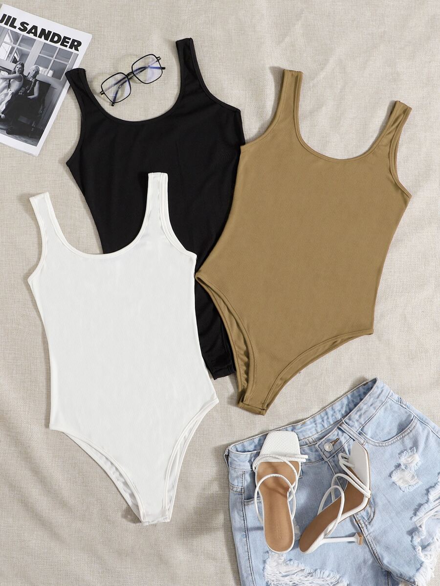 SHEIN Essnce 3 piezas Body tank unicolor de canalé - Multicolor - Ver 1