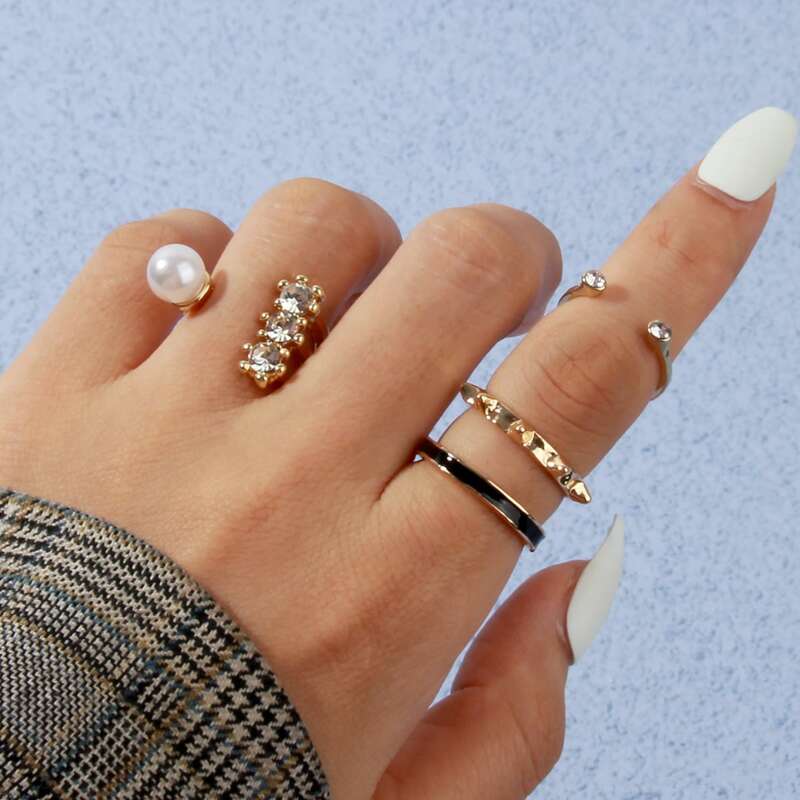 

3pcs Rhinestone Decor Ring, Gold