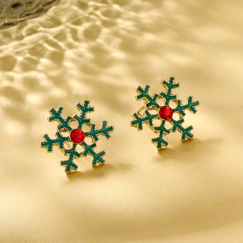 

Snowflake Design Stud Earrings, Green