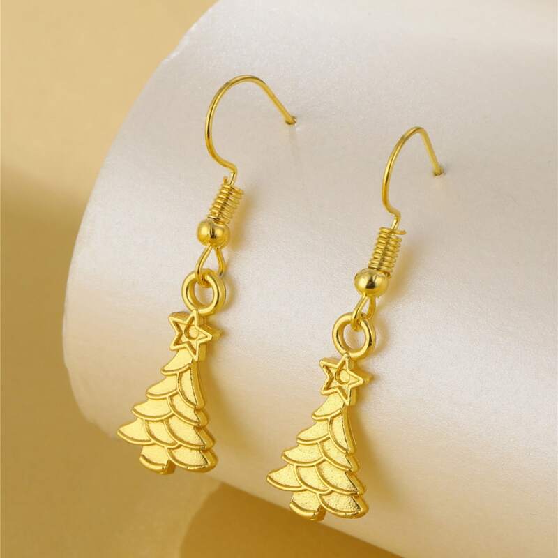 

Christmas Tree Drop Earrings, Gold
