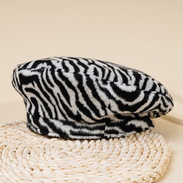 

Zebra Striped Beret, Black and white