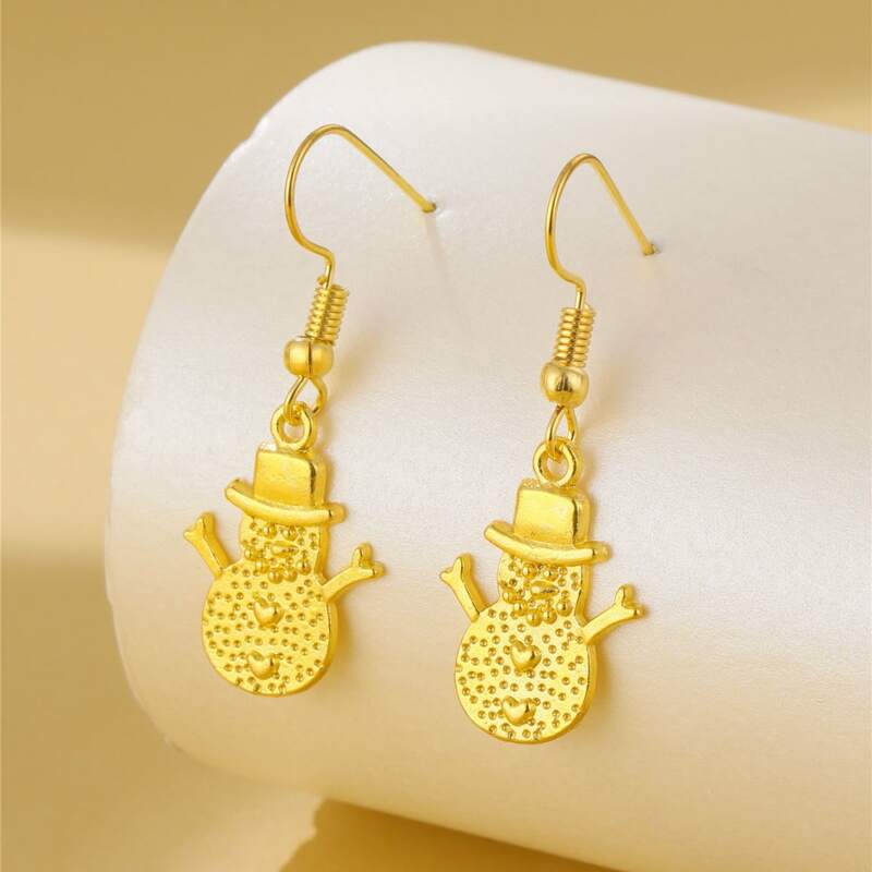 

Snowman Drop Earrings, Gold