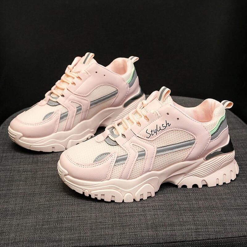 

Letter Detail Mesh Panel Lace-up Front Sneakers, Pink