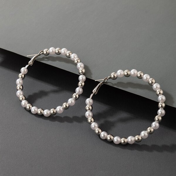 

Faux Pearl Decor Hoop Earrings, Multicolor