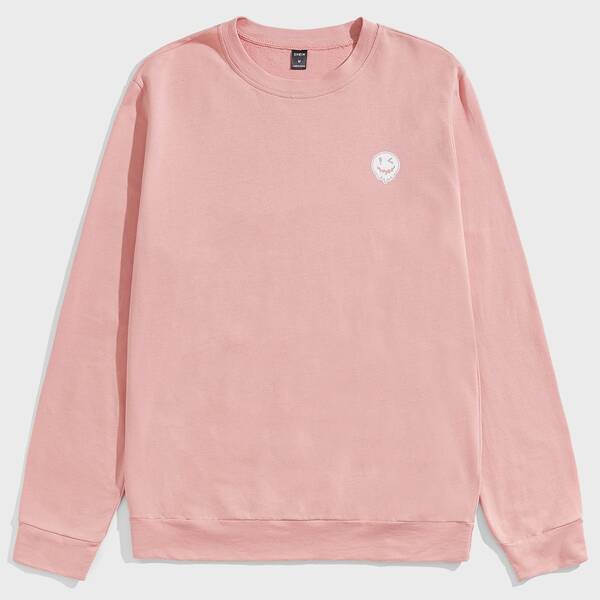 

Men Cartoon Face Print Sweatshirt, Baby pink