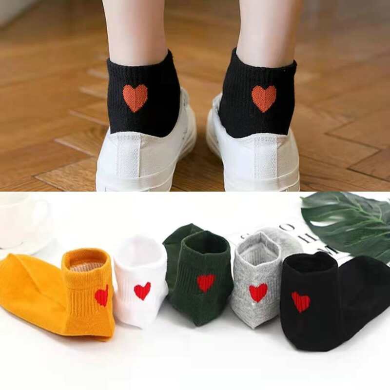 

5pairs Heart Graphic Crew Socks, Multicolor