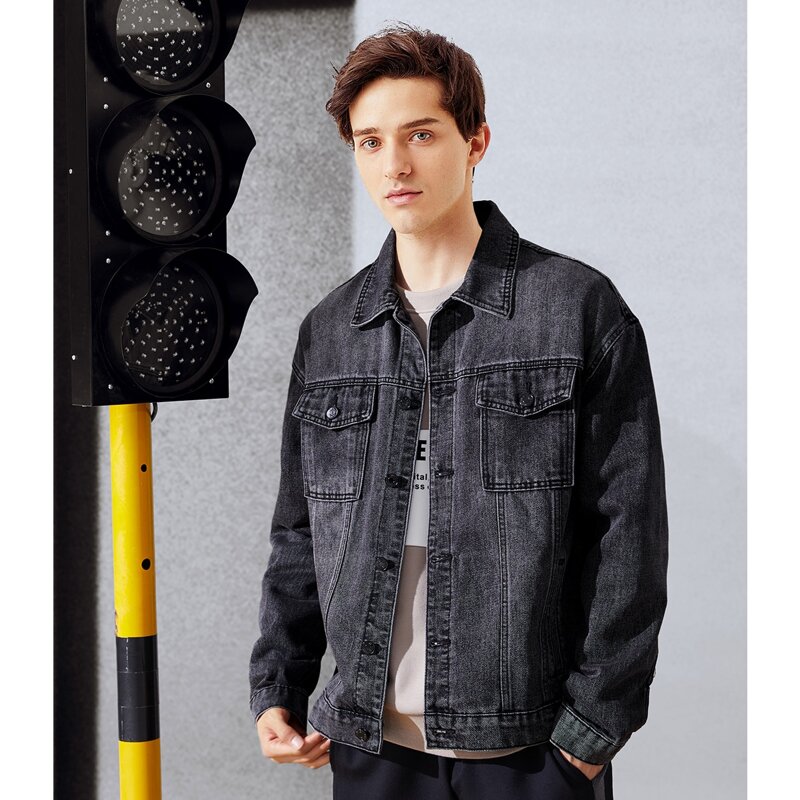 

Guys Flap Pocket Side Drop Shoulder Denim Jacket, Black