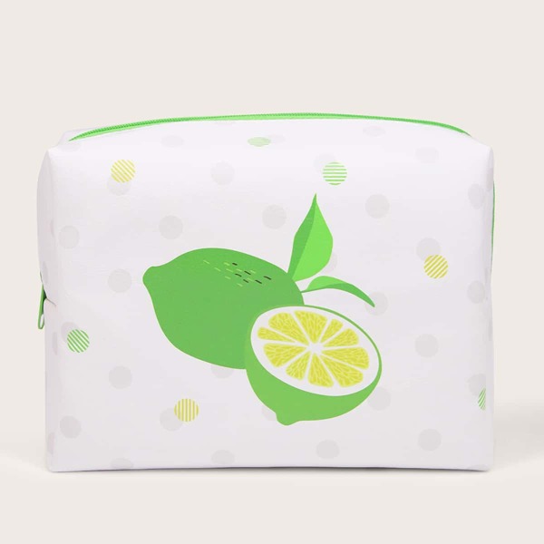 

Lime Painted Square Makeup Bag, White