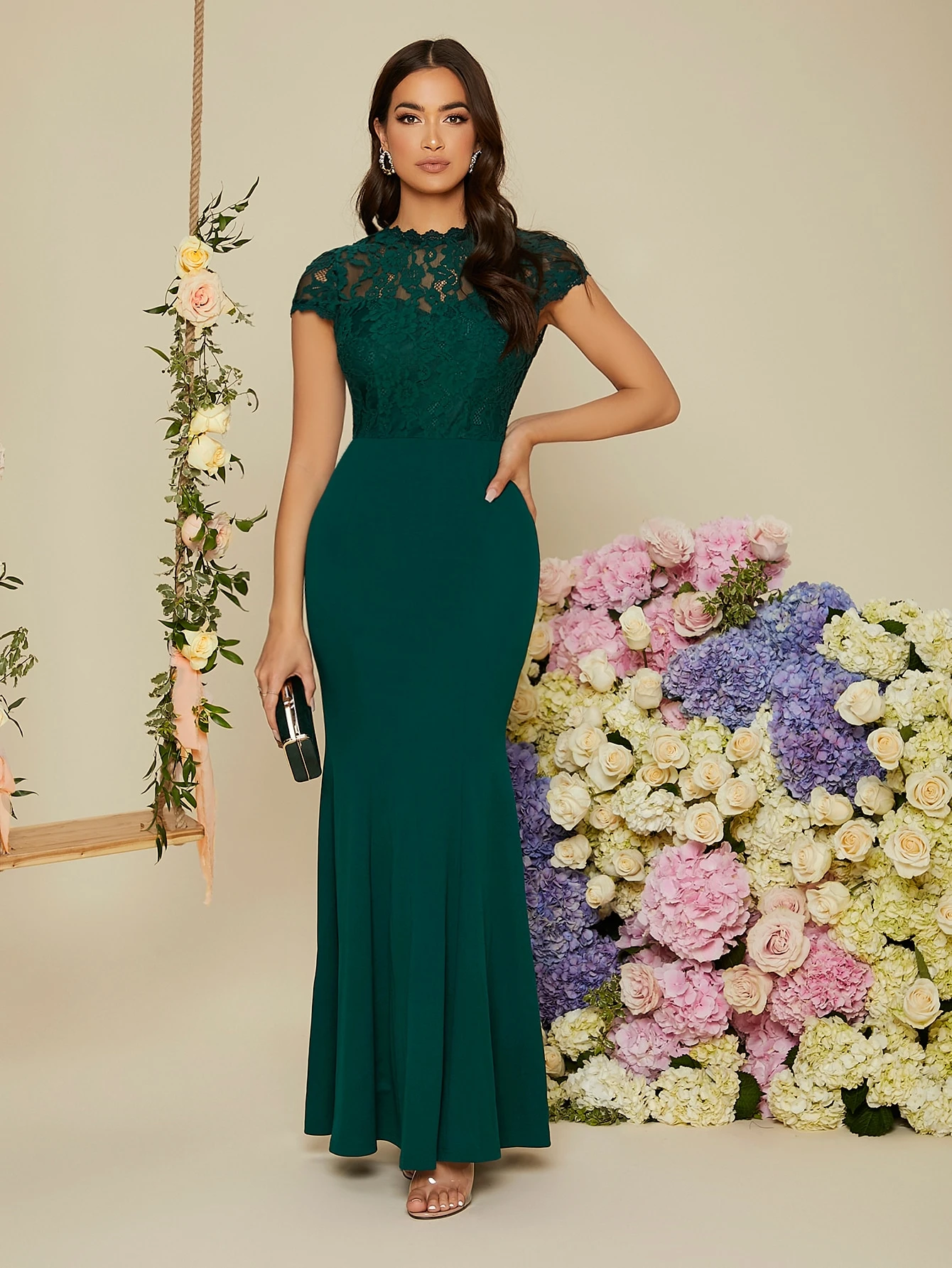 Shein コントラストレース マーメイド状ヘム プロムドレス Shein コントラストレース マーメイド状ヘム プロムドレス